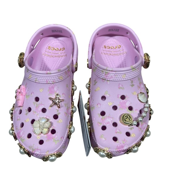 NWT LoveShackFancy Crocs Classic Platform Floral Clog Pink Coquette Pearl Size 5 - Picture 2 of 7